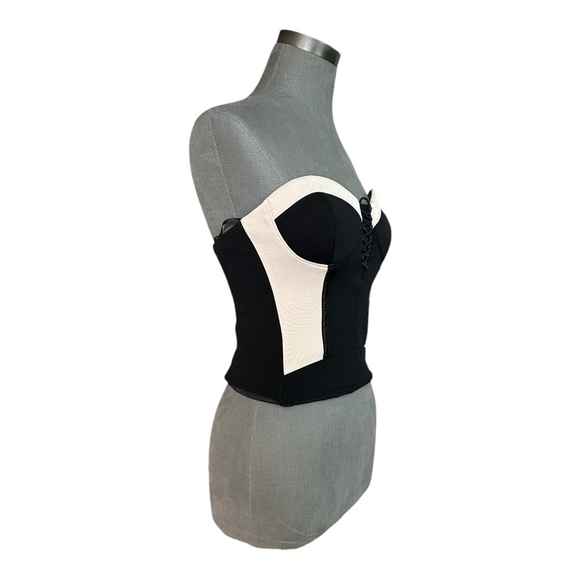 Seduction Sexy Corset Top BEBE Black Ivory Boudoir Zip Back Lingerie Bodysuit - Picture 3 of 7